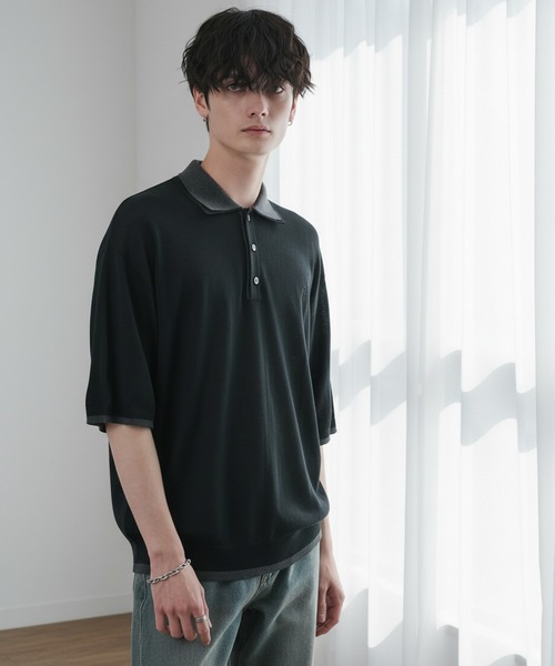 tetsu　secondlayer ニットポロシャツ セール】【CIYOT】ダブルカラー レイヤード 半袖ニットポロシャツ