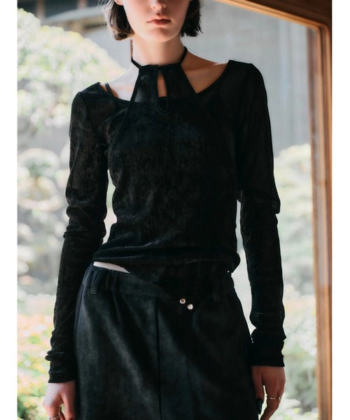 TAJEN:T シアーベロアホルターネックトップス/ セットアイテム セール】【TAJEN:T】SHEER VELOUR HALTERNECK TOPS/シアーベロア