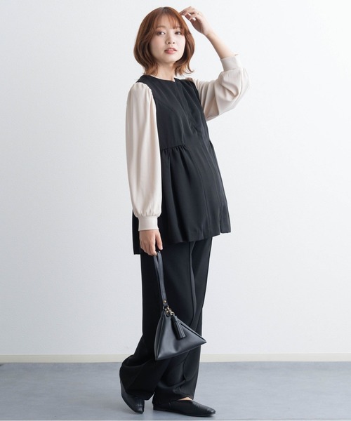 SweetMommy（スウィートマミー）の「フロントジップ ペプラムトップス [マタニティ 授乳 産前産後]（マタニティウェア/グッズ・レディース・ブラック/ライトベージュ・FREE）」の14枚目の写真