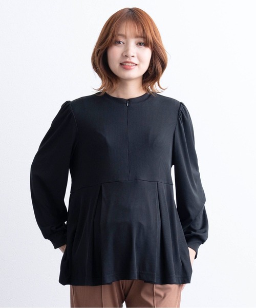 SweetMommy（スウィートマミー）の「フロントジップ ペプラムトップス [マタニティ 授乳 産前産後]（マタニティウェア/グッズ・レディース・ブラック/ライトベージュ・FREE）」の17枚目の写真