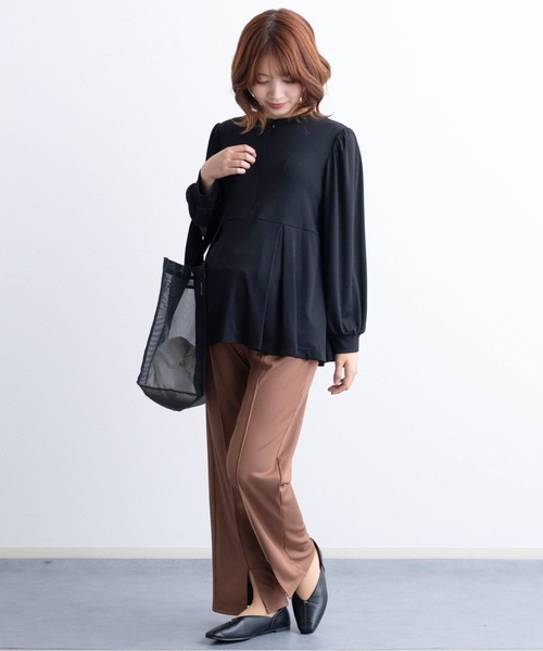 SweetMommy（スウィートマミー）の「フロントジップ ペプラムトップス [マタニティ 授乳 産前産後]（マタニティウェア/グッズ・レディース・ブラック/ライトベージュ・FREE）」の21枚目の写真