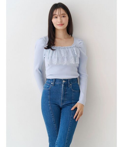 MERCURYDUO（マーキュリーデュオ）の「異素材レースフリルニット（ニット/セーター・レディース・ライトブルー/チャコールグレー/オフホワイト・FREE）」の11枚目の写真