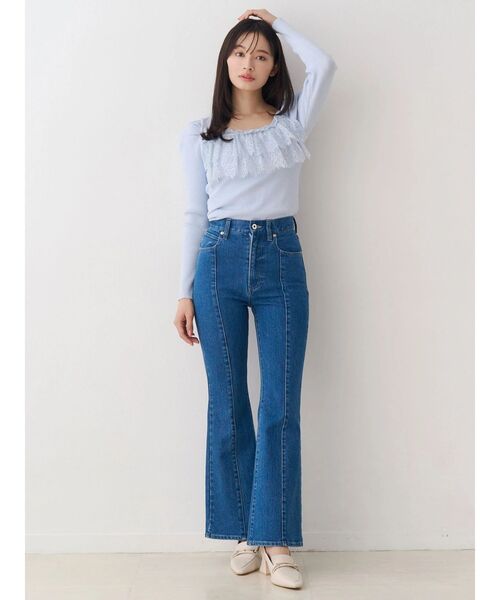 MERCURYDUO（マーキュリーデュオ）の「異素材レースフリルニット（ニット/セーター・レディース・ライトブルー/チャコールグレー/オフホワイト・FREE）」の14枚目の写真