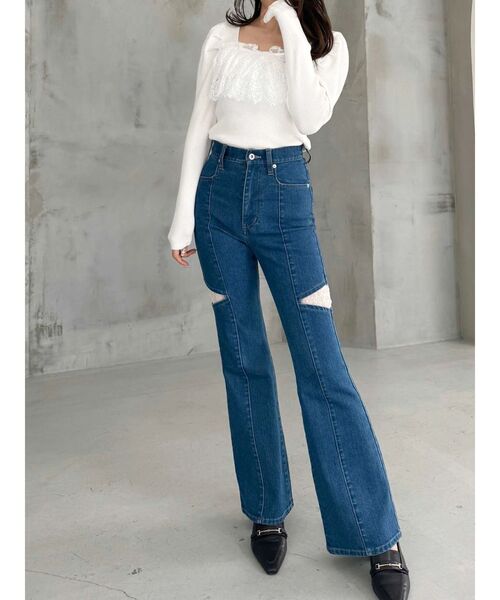 MERCURYDUO（マーキュリーデュオ）の「異素材レースフリルニット（ニット/セーター・レディース・ライトブルー/チャコールグレー/オフホワイト・FREE）」の17枚目の写真