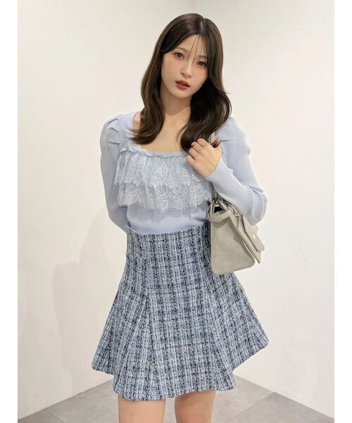 MERCURYDUO（マーキュリーデュオ）の「異素材レースフリルニット（ニット/セーター・レディース・ライトブルー/チャコールグレー/オフホワイト・FREE）」の20枚目の写真