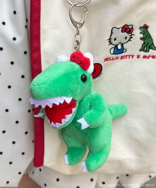 希少 ご当地キティきょうりゅうぬいぐるみTHE DINOSAUSEXPO2005 m:rex】ハローキティコラボ ぬいぐるみキーホルダー（ミニレックス