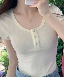 ヘンリーネック半袖リブTシャツ