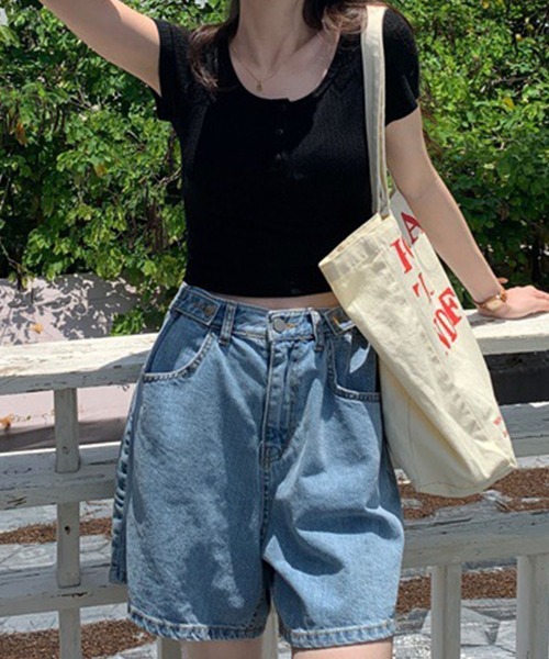 GLAMOROUS JANE（グラマラスジェーン）の「ヘンリーネック半袖リブTシャツ（Tシャツ/カットソー・レディース・ホワイト/ブラック・FREE）」の9枚目の写真