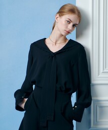 【LOULOU WILLOUGHBY】セーラーカラージョーゼットブラウス