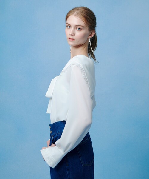 LOULOU WILLOUGHBY(ルルウィルビー)の「【LOULOU WILLOUGHBY】セーラーカラージョーゼットブラウス(シャツ/ブラウス・レディース・ホワイト/サックスブルー/ブラック・2)」の5枚目の写真