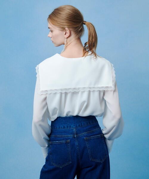 LOULOU WILLOUGHBY(ルルウィルビー)の「【LOULOU WILLOUGHBY】セーラーカラージョーゼットブラウス(シャツ/ブラウス・レディース・ホワイト/サックスブルー/ブラック・2)」の6枚目の写真