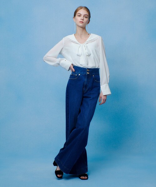 LOULOU WILLOUGHBY(ルルウィルビー)の「【LOULOU WILLOUGHBY】セーラーカラージョーゼットブラウス(シャツ/ブラウス・レディース・ホワイト/サックスブルー/ブラック・2)」の8枚目の写真