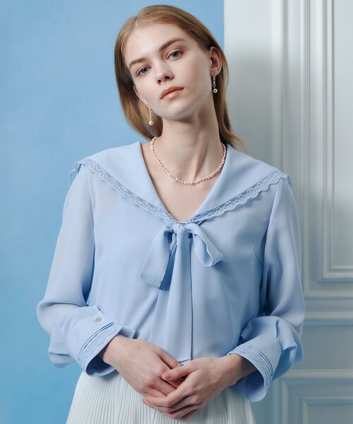 LOULOU WILLOUGHBY(ルルウィルビー)の「【LOULOU WILLOUGHBY】セーラーカラージョーゼットブラウス(シャツ/ブラウス・レディース・ホワイト/サックスブルー/ブラック・2)」の14枚目の写真