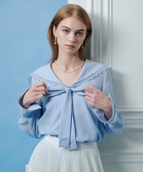 LOULOU WILLOUGHBY(ルルウィルビー)の「【LOULOU WILLOUGHBY】セーラーカラージョーゼットブラウス(シャツ/ブラウス・レディース・ホワイト/サックスブルー/ブラック・2)」の15枚目の写真