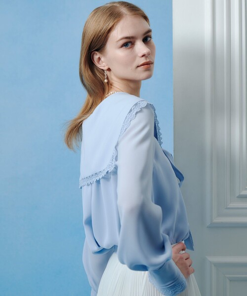 LOULOU WILLOUGHBY(ルルウィルビー)の「【LOULOU WILLOUGHBY】セーラーカラージョーゼットブラウス(シャツ/ブラウス・レディース・ホワイト/サックスブルー/ブラック・2)」の16枚目の写真
