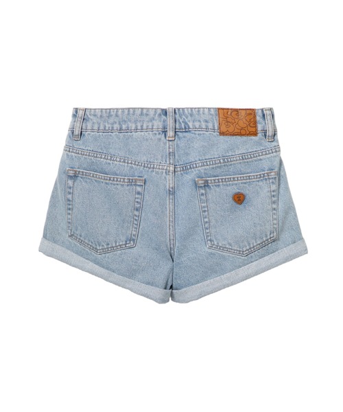 APEE BY A BATHING APE(エイピーバイアベイシングエイプ)の「PU BADGE DENIM SHORTS(デニムパンツ・レディース・ライトインディゴブルー/インディゴブルー・SMALL/X-SMALL)」の4枚目の写真
