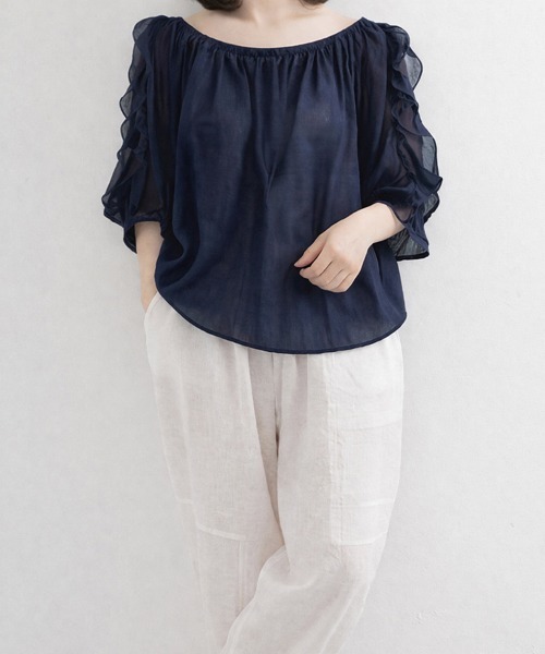 SallyLunn(サリーラン)の「シアーギャザー ボリュームブラウス(シャツ/ブラウス・レディース・ネイビー・LARGE/MEDIUM)」の1枚目の写真