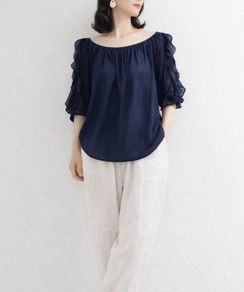 SallyLunn(サリーラン)の「シアーギャザー ボリュームブラウス(シャツ/ブラウス・レディース・ネイビー・LARGE/MEDIUM)」の4枚目の写真