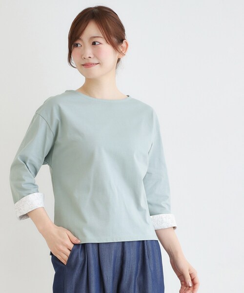 LAURA ASHLEY(ローラアシュレイ)の「【7分袖/コットン100%/見返し刺繍入り/5colors】ハービー フィールド柄プルオーバー(Tシャツ/カットソー・レディース・ライトオレンジ系/グリーン/オフホワイト/ネイビー/ライトブルー・38/40)」の1枚目の写真