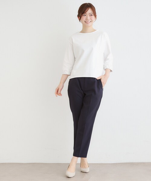 LAURA ASHLEY(ローラアシュレイ)の「【7分袖/コットン100%/見返し刺繍入り/5colors】ハービー フィールド柄プルオーバー(Tシャツ/カットソー・レディース・ライトオレンジ系/グリーン/オフホワイト/ネイビー/ライトブルー・38/40)」の12枚目の写真