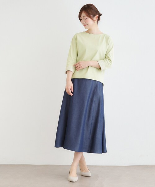 LAURA ASHLEY(ローラアシュレイ)の「【7分袖/コットン100%/見返し刺繍入り/5colors】ハービー フィールド柄プルオーバー(Tシャツ/カットソー・レディース・ライトオレンジ系/グリーン/オフホワイト/ネイビー/ライトブルー・38/40)」の8枚目の写真