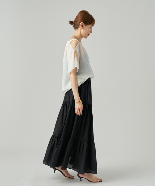 VERMEIL par iena（ヴェルメイユパーイエナ）の「Airy ティアードスカート（スカート・レディース・ブラック/チャコールグレー・38/36）」の5枚目の写真