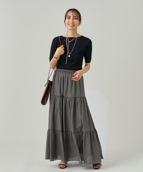 VERMEIL par iena（ヴェルメイユパーイエナ）の「Airy ティアードスカート（スカート・レディース・ブラック/チャコールグレー・38/36）」の18枚目の写真