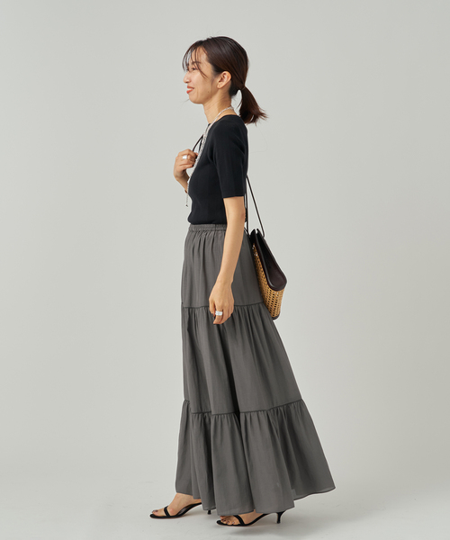 VERMEIL par iena（ヴェルメイユパーイエナ）の「Airy ティアードスカート（スカート・レディース・ブラック/チャコールグレー・38/36）」の19枚目の写真