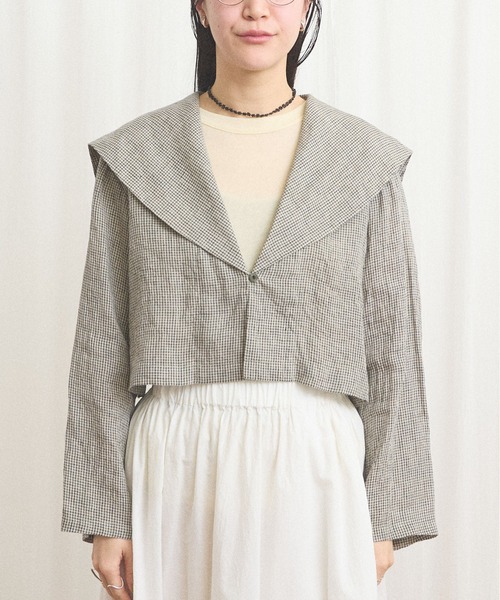 fig Ｌondon（フィグロンドン）の「classic LINEN blouson（ブルゾン・レディース・ブラック/ベージュ・FREE）」の6枚目の写真