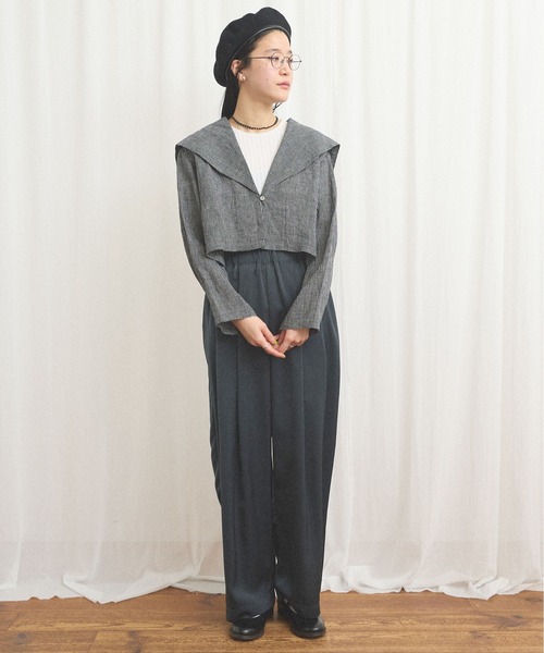 fig Ｌondon（フィグロンドン）の「classic LINEN blouson（ブルゾン・レディース・ブラック/ベージュ・FREE）」の8枚目の写真