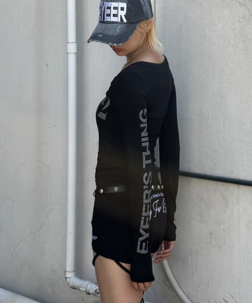 EYEER(イワイイアル)の「【EYEER】02 Logo Button Long Sleeve / 【イーワイイーイーアール】02ロゴボタン長袖Tシャツ(Tシャツ/カットソー・レディース・ホワイト/ブラック×グレー/ブラック・S)」の7枚目の写真