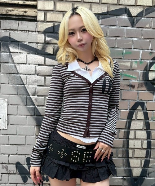 EYEER(イワイイアル)の「【EYEER】02 Logo Button Long Sleeve / 【イーワイイーイーアール】02ロゴボタン長袖Tシャツ(Tシャツ/カットソー・レディース・ホワイト/ブラック×グレー/ブラック・S)」の13枚目の写真