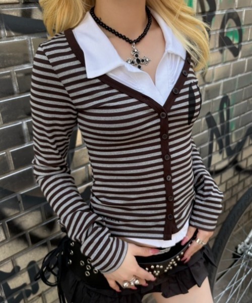EYEER(イワイイアル)の「【EYEER】02 Logo Button Long Sleeve / 【イーワイイーイーアール】02ロゴボタン長袖Tシャツ(Tシャツ/カットソー・レディース・ホワイト/ブラック×グレー/ブラック・S)」の15枚目の写真