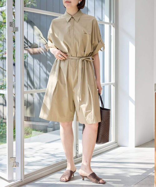 SLOBE IENA（スローブイエナ）の「《接触冷感/》HTウェザールーズバミューダサロペ（サロペット/オーバーオール・レディース・ブラック/ベージュ・FREE）」の3枚目の写真