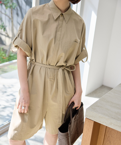 SLOBE IENA（スローブイエナ）の「《接触冷感/》HTウェザールーズバミューダサロペ（サロペット/オーバーオール・レディース・ブラック/ベージュ・FREE）」の8枚目の写真