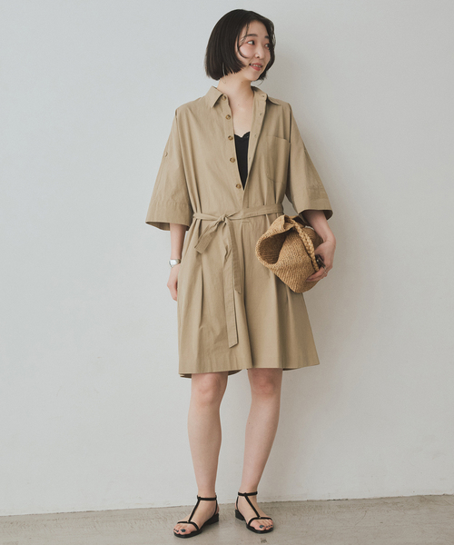 SLOBE IENA（スローブイエナ）の「《接触冷感/》HTウェザールーズバミューダサロペ（サロペット/オーバーオール・レディース・ブラック/ベージュ・FREE）」の9枚目の写真