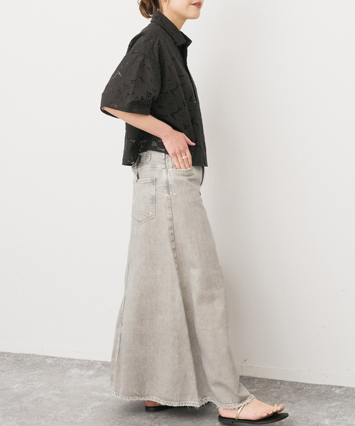 Spick & Span（スピックアンドスパン）の「《追加》upper hights/アッパーハイツ 別注THE FLORENCE*（デニムスカート・レディース・エメラルドブルー/ベージュ・MEDIUM/SMALL）」の9枚目の写真