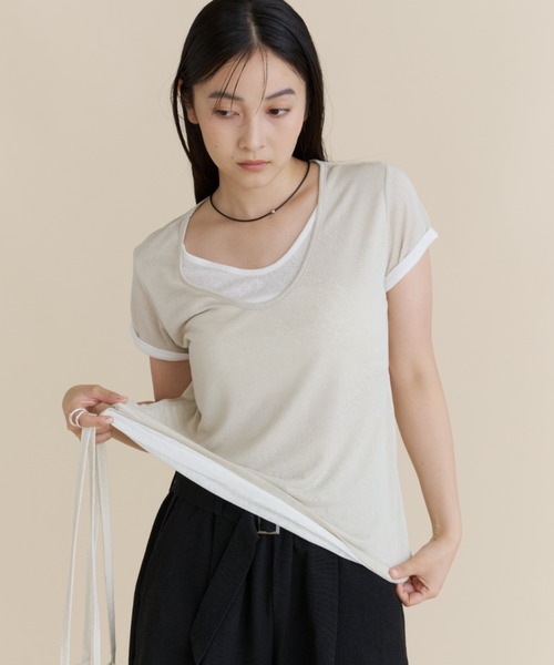 DFFUR.(ディフル)の「レイヤードライクUネックTシャツ(Tシャツ/カットソー・レディース・ライトベージュ/チャコールグレー/ライトグレー・FREE)」の13枚目の写真