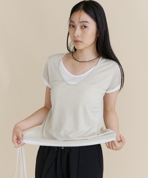 DFFUR.(ディフル)の「レイヤードライクUネックTシャツ(Tシャツ/カットソー・レディース・ライトベージュ/チャコールグレー/ライトグレー・FREE)」の14枚目の写真