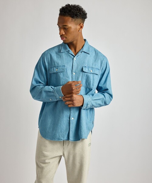 Saturdays NYC（サタデーズ ニューヨークシティ ）の「Hanley LS Open Collar Shirt（シャツ/ブラウス・メンズ・サックスブルー/ネイビー・XL/S/M/L）」の5枚目の写真