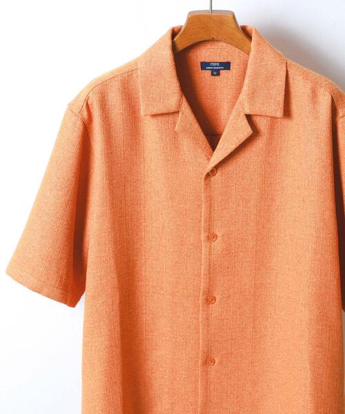 ITEMS URBANRESEARCH（アイテムズ アーバンリサーチ）の「サマーツイード オープンカラー半袖シャツ（シャツ/ブラウス・メンズ・ブルー/モカ/オレンジ・MEDIUM/LARGE）」の3枚目の写真