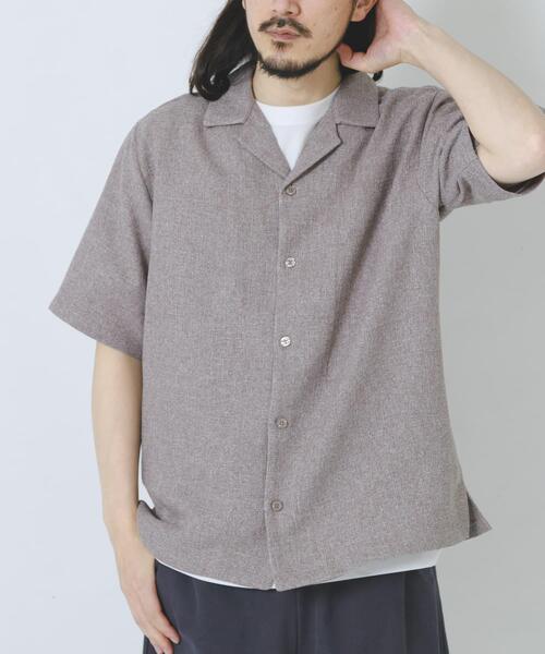 ITEMS URBANRESEARCH（アイテムズ アーバンリサーチ）の「サマーツイード オープンカラー半袖シャツ（シャツ/ブラウス・メンズ・ブルー/モカ/オレンジ・MEDIUM/LARGE）」の4枚目の写真