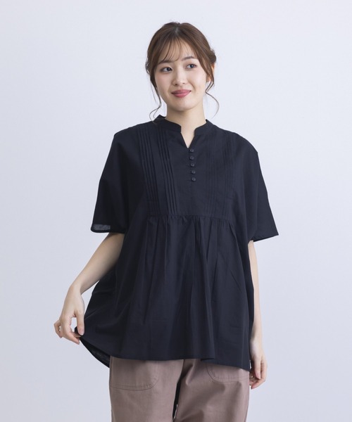 MARAI（マーライ）の「胸元ピンタックコクーンシルエット半袖ブラウス（シャツ/ブラウス・レディース・ブルー/オフホワイト/ブラック・フリー）」の3枚目の写真