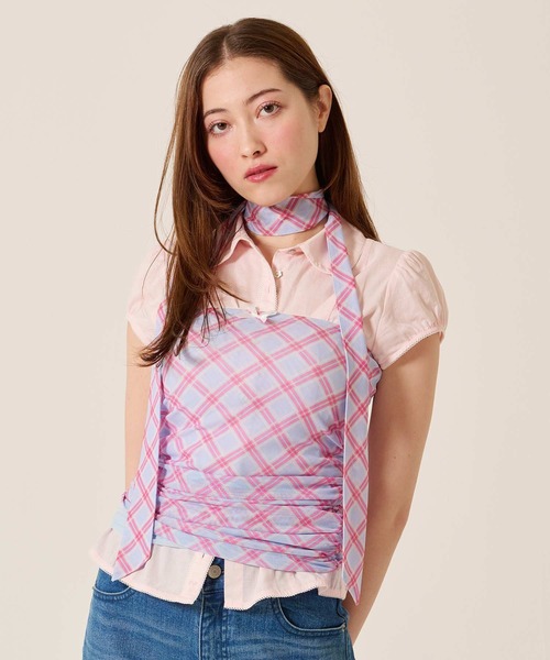 TINA:JOJUN(ティーナジョジュン)の「スカーフ付き シャーリング チューブトップ TINA:JOJUN(チューブトップ・レディース・サックスブルー/ミント・M)」の5枚目の写真