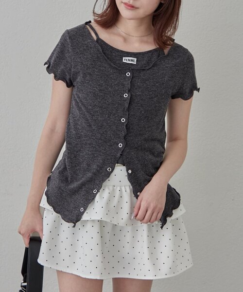 mline（エムライン）の「[mline]レイヤーロゴ半袖Ｔ（Tシャツ/カットソー・レディース・アイボリー/ブラック/オフホワイト/グレー・FREE）」の4枚目の写真