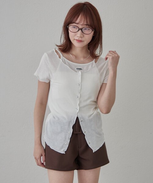 mline（エムライン）の「[mline]レイヤーロゴ半袖Ｔ（Tシャツ/カットソー・レディース・アイボリー/ブラック/オフホワイト/グレー・FREE）」の2枚目の写真