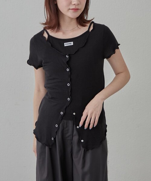 mline（エムライン）の「[mline]レイヤーロゴ半袖Ｔ（Tシャツ/カットソー・レディース・アイボリー/ブラック/オフホワイト/グレー・FREE）」の3枚目の写真
