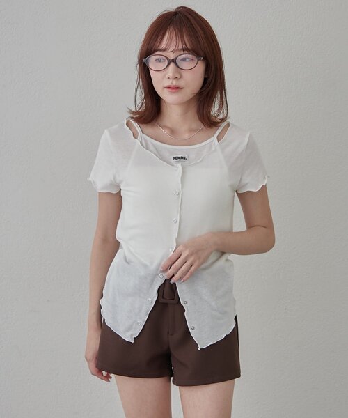 mline（エムライン）の「[mline]レイヤーロゴ半袖Ｔ（Tシャツ/カットソー・レディース・アイボリー/ブラック/オフホワイト/グレー・FREE）」の5枚目の写真