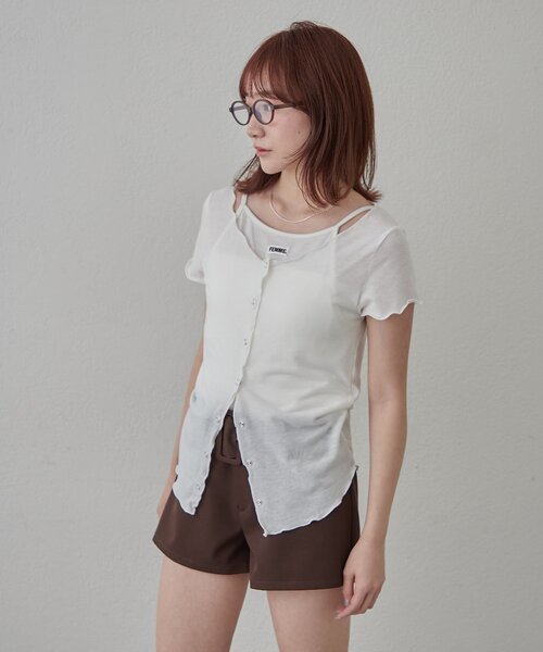 mline（エムライン）の「[mline]レイヤーロゴ半袖Ｔ（Tシャツ/カットソー・レディース・アイボリー/ブラック/オフホワイト/グレー・FREE）」の6枚目の写真