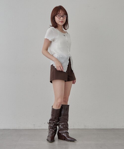 mline（エムライン）の「[mline]レイヤーロゴ半袖Ｔ（Tシャツ/カットソー・レディース・アイボリー/ブラック/オフホワイト/グレー・FREE）」の7枚目の写真